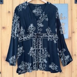 Venezia Vintage Silk Printed Tie Front Top Size 14/16